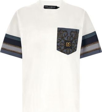 Dolce & Gabbana White Cargo Silk Insert T-shirt