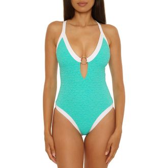 Trina Turk Indio Banded One-Piece Swimsuit in Aqua at Nordstrom, Size 10