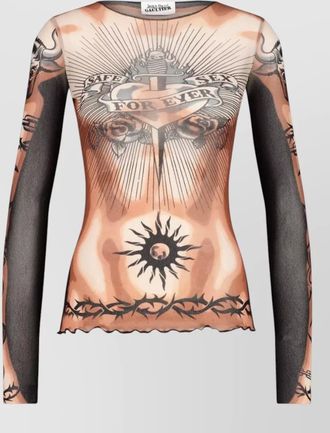 Jean Paul Gaultier mesh tattoo-print long-sleeve top