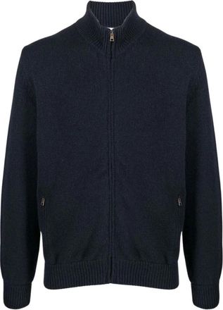 Boglioli Navy Cashmere Trui met Rits - Heren - Cashmere truien - Blauw - XL - Katoen - Truien & Vesten