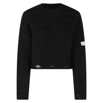 Maison Margiela Truien & Vesten, Dames, Zwart, S, Leer, Gedetailleerde Cropped Sweater