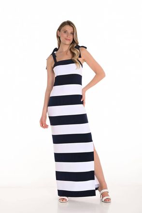 Frank Lyman Design Maxi A-Line Striped Dress In Navy/white
