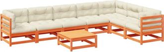vidaXL Set De Sof&aacute;s Jard&iacute;n 8 Pzas Con Cojines Madera Pino Marr&oacute;n Cera Vidaxl