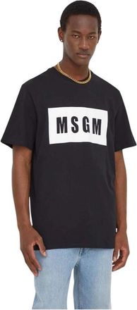 Msgm Katoenen T-shirt met boxlogo - Heren - T-shirts - Zwart - M - Katoen - Tops