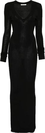 Entire studios V-hals Jurk - Dames - Maxi kleedjes - Zwart - XS - Leer - Kleedjes