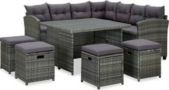 vidaXL Set De Muebles De Jard&iacute;n 6 Pzas Y Cojines Rat&aacute;n Sint&eacute;tico Gris Vidaxl