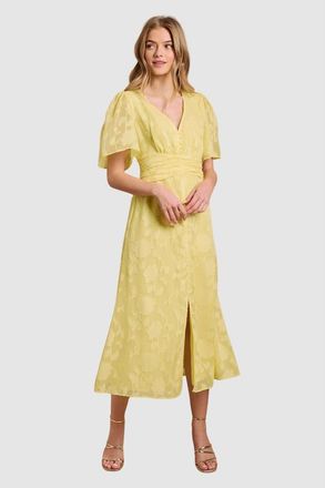 Oasis Button Jacquard Midi Dress in Butter at Nordstrom, Size 10