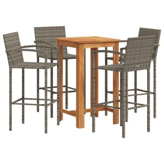 vidaXL Set Bar Giardino 5pz Grigio Legno Massello Acacia E Polyrattan - Vidaxl
