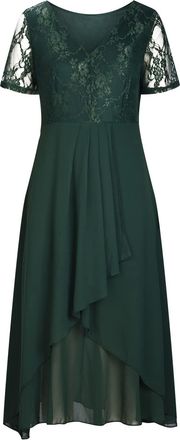 Generic Wedding Guest Dresses for Women UK Petite,Ladies Lace Chiffon Dresses Sexy V Neck Short Sleeve Prom Elegant Knee Length Midi Dress Evening Party Speci