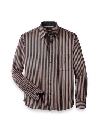 Paul Fredrick Cotton Stripe Point Collar Casual Shirt