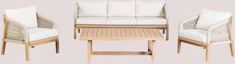 Sklum Conjunto De Jard&iacute;n Con Sof&aacute; De 3 Plazas, 2 Sillones Y Mesa De Centro En Madera De Acacia Dubai Sklum