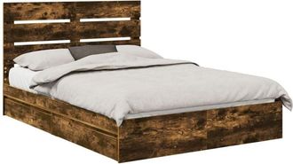 vidaXL Storage Bed with Drawer Smoked Oak 140 x 200 cm Engineered Wood vidaXL