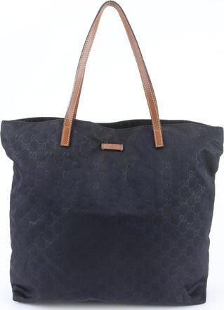 Gucci Brown Navy Leather Nylon Shoulder Bag Tote Bag (Pre-Owned)