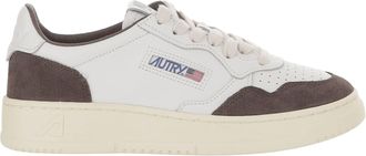 Autry Round Toe Leather Sneakers with Suede Inserts and Logo Details