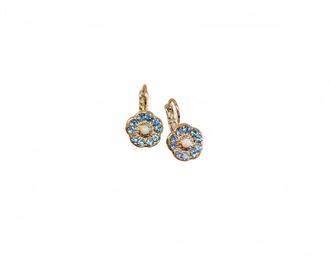 Mariana Womens Dainty Floral Zircon Synthetic Opal Earrings In Blue