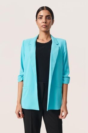 Soaked In Luxury Shirley 3/4 Sleeve Open Front Blazer in Sea Jet at Nordstrom, Size X-Large