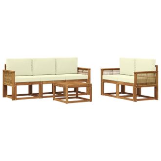 vidaXL Conjunto De Sof&aacute;s De Exterior 6 Pcs Natural Y Crema Poli&eacute;ster Vidaxl