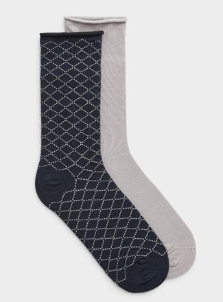 Simons Womens Solid/checks socks 2-pack
