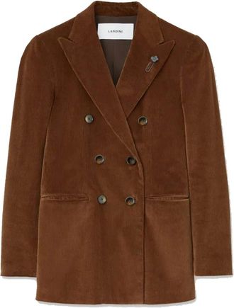 Lardini Jassen, Dames, Bruin, S, Katoen, Dubbele-knoop blazer