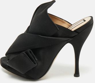 N&deg;21 N&ordm;21 Black Satin Raso Knot Peep Toe Mules