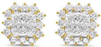 Diana M. Jewels 14kt yellow gold 4cts lab grown Radiant Cut Diamond Halo Earrings