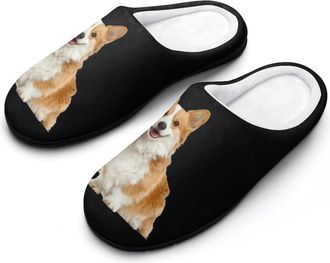 Generic Cute Corgi Dog Mens House Slippers Memory Foam Washable Cotton Slip on Home Shoes