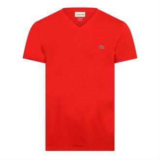 Lacoste Heren Pima Logo Lichtgewicht V Hals T-shirt (Rood)