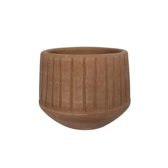 Foreside Home And Garden Routed Stripe Terracotta Planter in Orange at Nordstrom