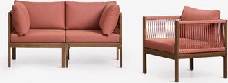 Sklum Conjunto De Jard&iacute;n Con Sof&aacute; Modular De 2 Piezas Con Reposabrazos Y Sill&oacute;n En Madera De Acacia Branson Sklum