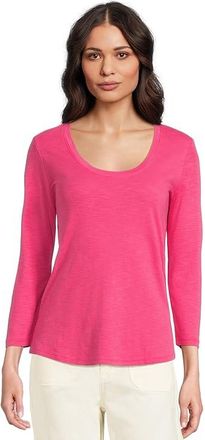 Tommy Bahama Ashby Isles Rib 3/4 Sleeve Scoop Womens Clothing Glowing Azalea : LG (US 12-14), Cotton