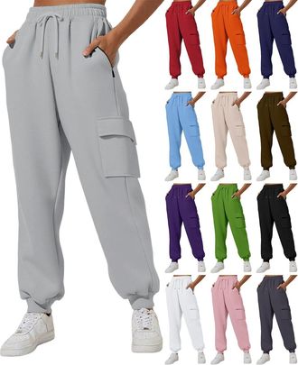 Generic Cotton Trousers for Women UK, High Waisted Trousers for Women, Cuffed Ankle Joggers with Drawstring for Running & Athleisure Wear, Joggers for Womens 