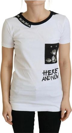 Dolce & Gabbana T-shirt met ronde hals - Dames - T-shirts - Wit - 2XS - Katoen - Tops