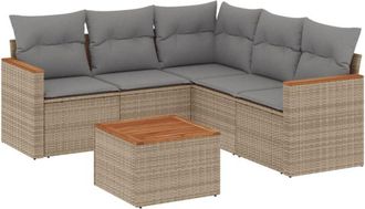 vidaXL Juego De Sof&aacute;s Jard&iacute;n Con Cojines Beige Mezcla 6 Pzas Rat&aacute;n Pe Vidaxl