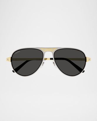 Cartier Men & apos;s CT0533SM Metal Aviator Sunglasses