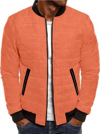 Generic Orange Mens Quilted Puffer Jacket, Stand Collar, Zip-Up Winter Coat, Multiple Colours L