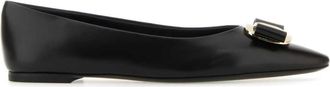 Ferragamo Black Leather Ballet Flats