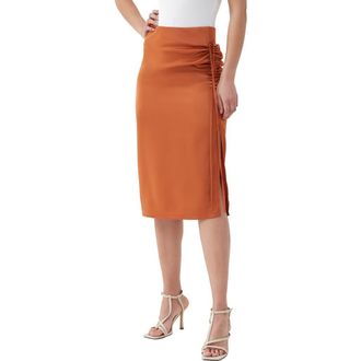 4th & Reckless Jenson Side Ruched Skirt in Rust Satin at Nordstrom, Size Medium