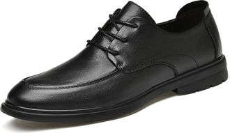 Generic Dress Shoes for Men Lace Up Apron Round Toe Derby Shoes Leather Non Slip Resistant Rubber Sole Low Top Prom(Black,8.5 UK)