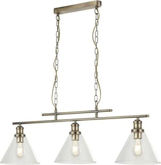 Searchlight Pyramid - L&aacute;mpara Colgante De 3 Luces De Lat&oacute;n Antiguo, Pantalla De Vidrio, E27 - Searchlight