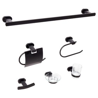 Beliani Beliani - Conjunto De 6 Accesorios De Ba&ntilde;o Moderno De Aluminio Mate Vaso Y Jabonera Incluidos Negro Tocopilla