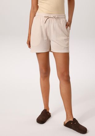 Aniston Shorts ANISTON CASUAL, Damen, Gr. 34, N-Gr, beige (hellbeige), Web, Obermaterial: 98% Polyester, 2% Elasthan, Strukturmuster, unifarben, figurumspiele