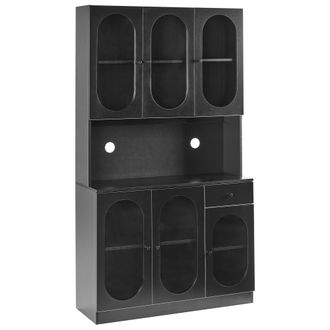 Beliani Vitrina De Vidrio Elegante Tablero De Part&iacute;culas De Vidrio Templado Con Estantes Y Cajones Comedor Negro Langford