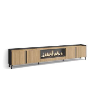 Skraut Home Mueble tv efecto madera roble y negro 315x35x61 chimenea efecto fuego