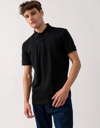 HUGO BOSS Mens BOSS Green Mens Paddy Cotton-Piqu&eacute; Polo Shirt with Contrast Logo - Dark Blue 408 - Black - Size: 42