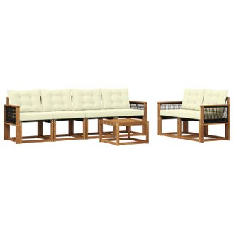 vidaXL Conjunto De Sof&aacute;s De Exterior Con Coj&iacute;n 7 Pcs Natural Y Crema Vidaxl