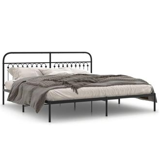 Berkfield Home Metal Bed Frame without Mattress with Headboard Black 193x203cm | Size: 193x203 cm