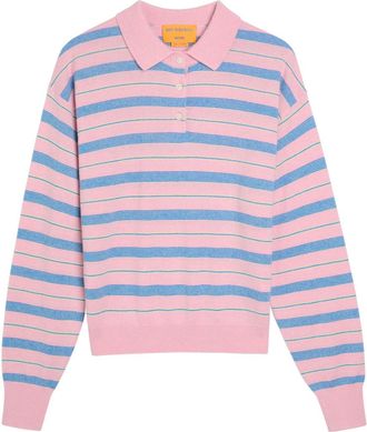 Guest In Residence Collegiate Striped Cashmere Polo Shirt - Pink - S (UK8-10 / S)