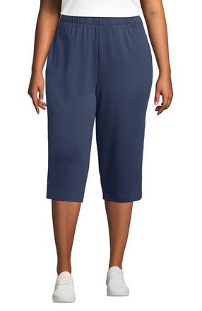 Lands End Sport Knit High Rise Elastic Waist Capri Pants in Nightfall Blue at Nordstrom, Size 2X