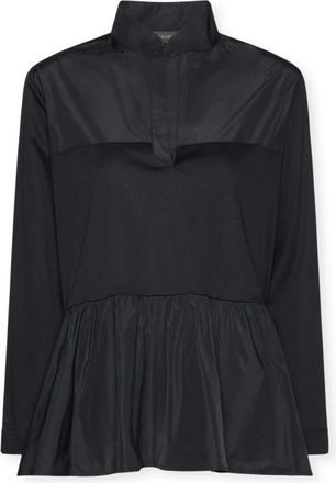 Elena Miro T-shirt met ruches aan de onderkant - Dames - Blouses - Zwart - S - Katoen - Overhemden