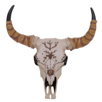 Hhg [nunca Usado] Calavera Decorativa Hhg-471, Trofeo De Cabeza De Toro De Cuernos Largos De Poliresina Con Adornos, Para Interior/exterior, 41 Cm